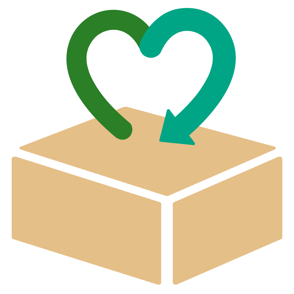 Recycled cardboard box with heart and recycle symbol