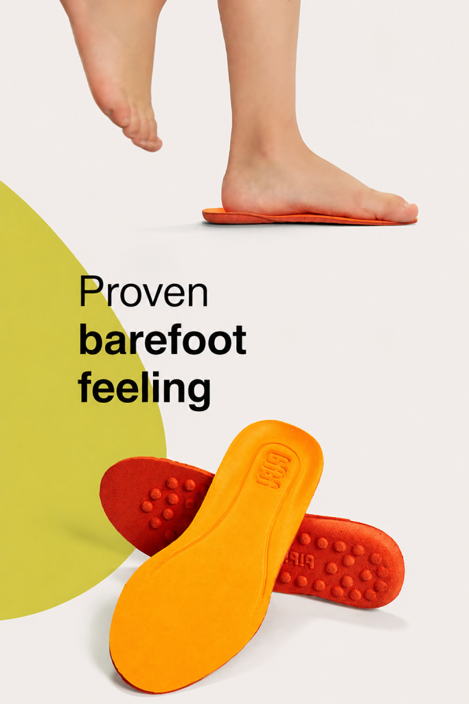 Proven barefoot feeling — child walking on a Fisioflex insole